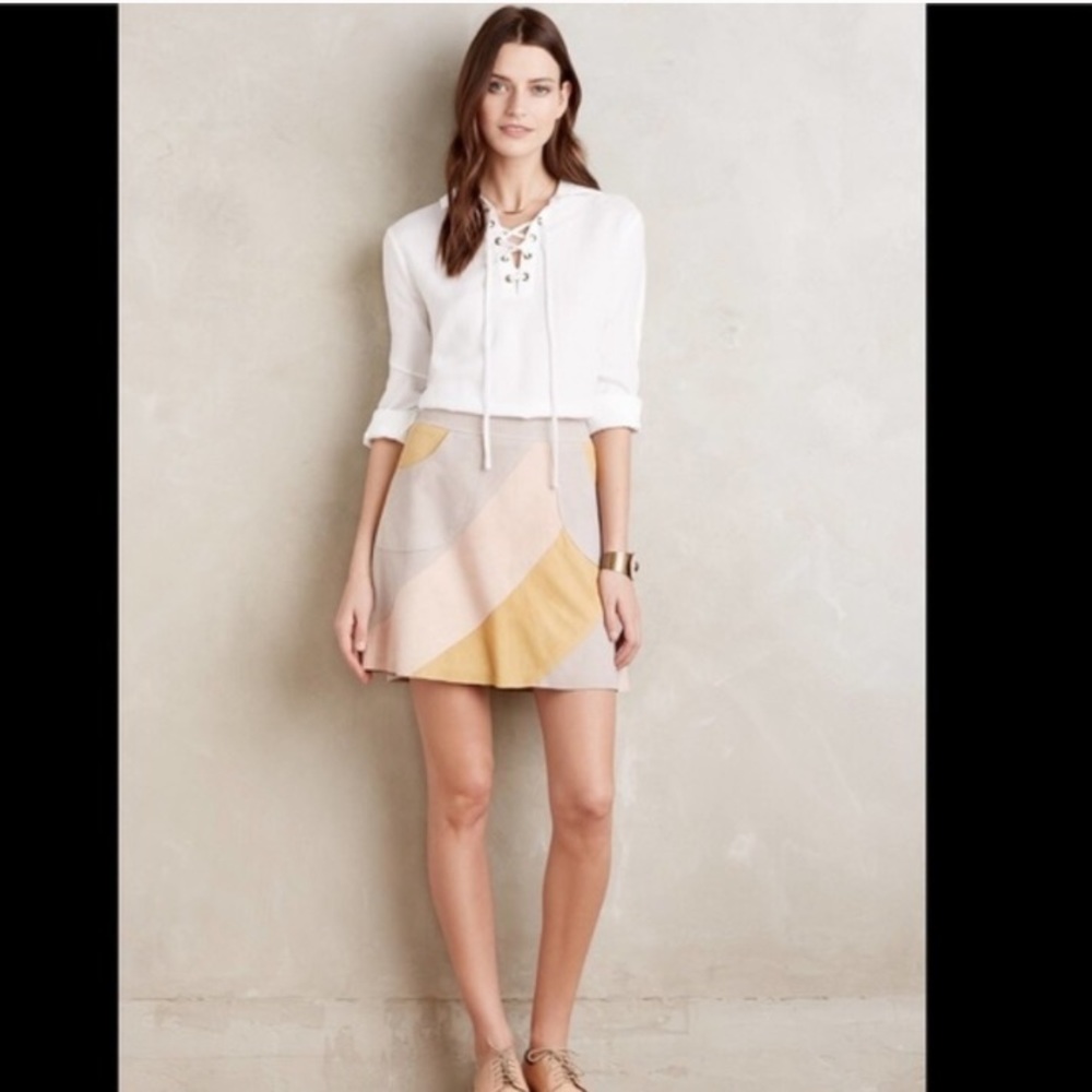 Anthropologie Suede Colorblock Mini Skirt NWOT - Picture 2 of 6
